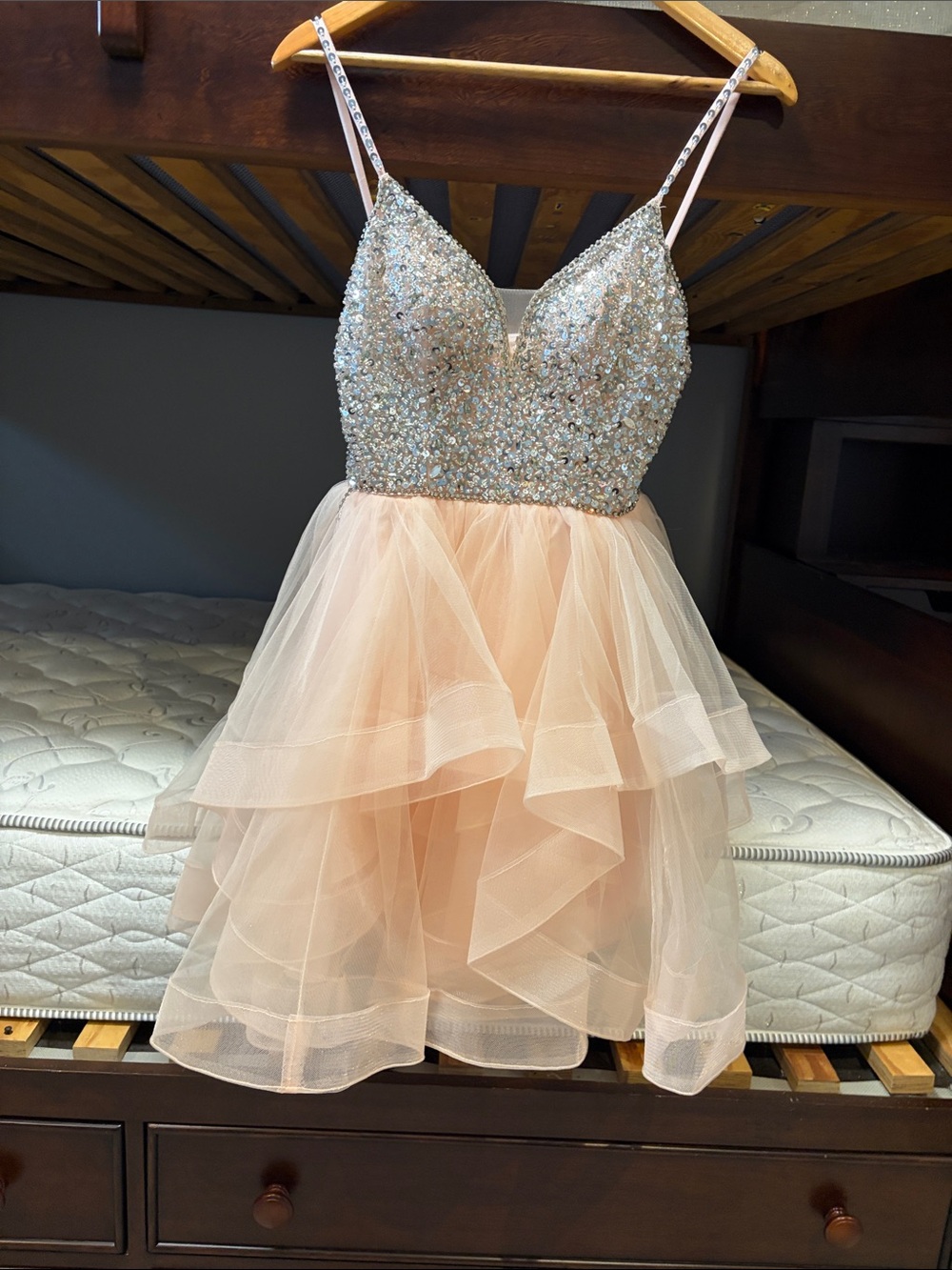 May Queen Blush Pink Silver Sequin Rhinestone Tulle Party Dress Size 2